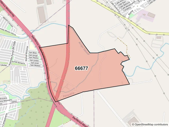 Mapa del código postal 66677, Pesquería, Nuevo León