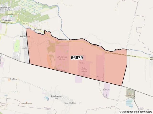Mapa del código postal 66679, Pesquería, Nuevo León