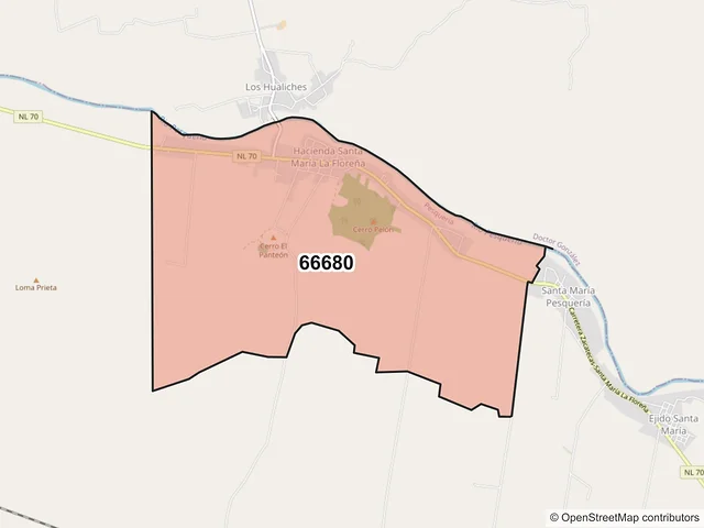 Mapa del código postal 66680, Pesquería, Nuevo León
