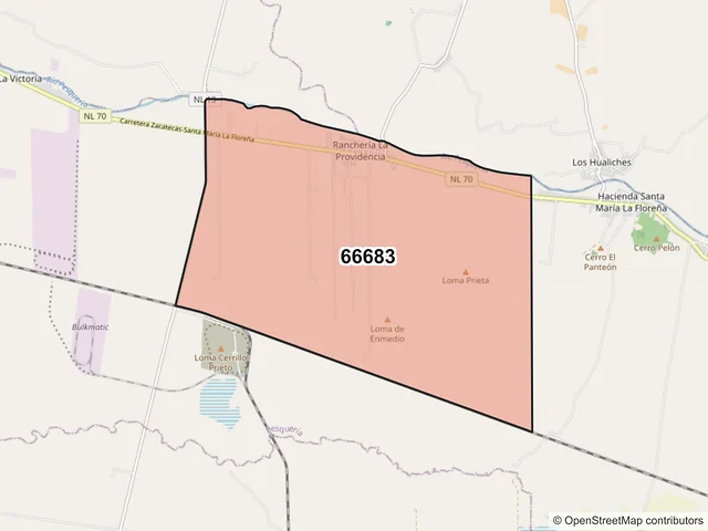Mapa del código postal 66683, Pesquería, Nuevo León