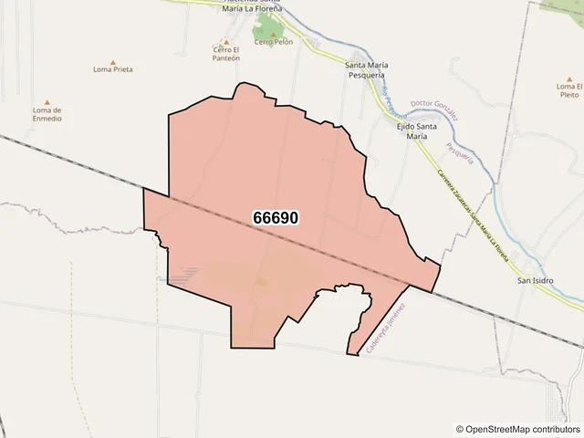 Mapa del código postal 66690, Pesquería, Nuevo León