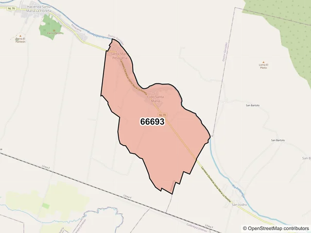 Mapa del código postal 66693, Pesquería, Nuevo León