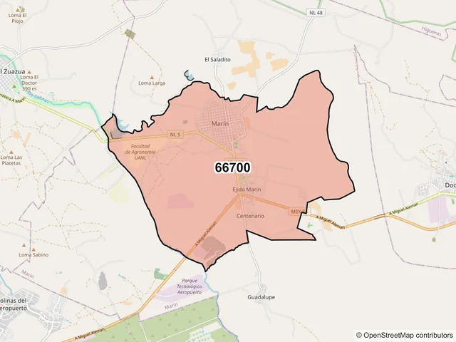 Mapa del código postal 66700, Marín, Nuevo León