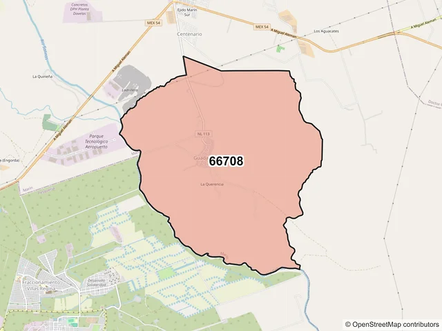 Mapa del código postal 66708, Marín, Nuevo León