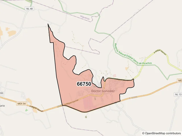 Mapa del código postal 66750, Doctor González, Nuevo León