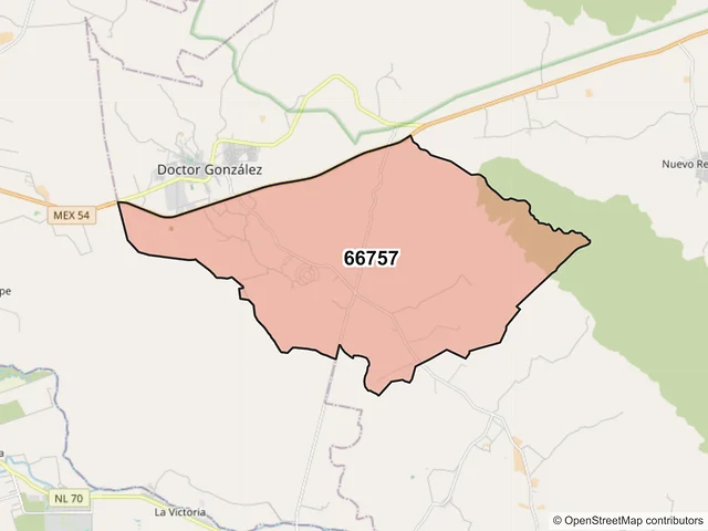 Mapa del código postal 66757, Doctor González, Nuevo León