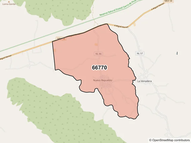 Mapa del código postal 66770, Doctor González, Nuevo León