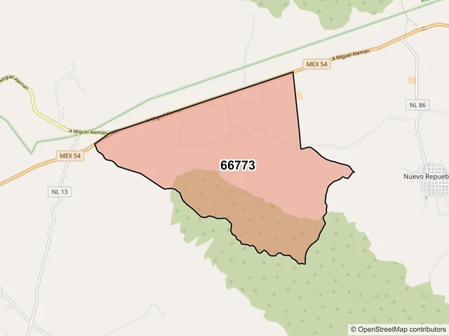 Mapa del código postal 66773, Doctor González, Nuevo León