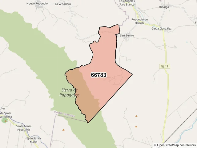 Mapa del código postal 66783, Doctor González, Nuevo León