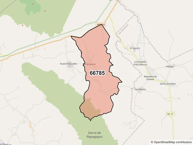 Mapa del código postal 66785, Doctor González, Nuevo León