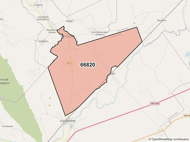 Mapa del código postal 66820, Los Ramones, Nuevo León