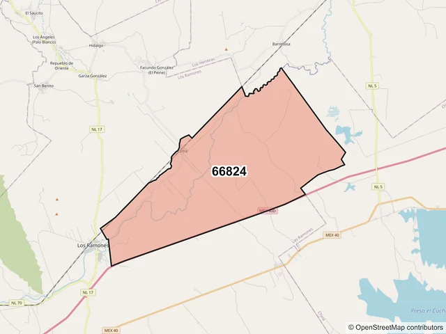 Mapa del código postal 66824, Los Ramones, Nuevo León
