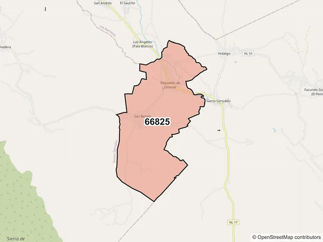 Mapa del código postal 66825, Los Ramones, Nuevo León