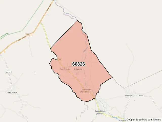 Mapa del código postal 66826, Los Ramones, Nuevo León