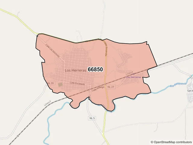 Mapa del código postal 66850, Los Herreras, Nuevo León