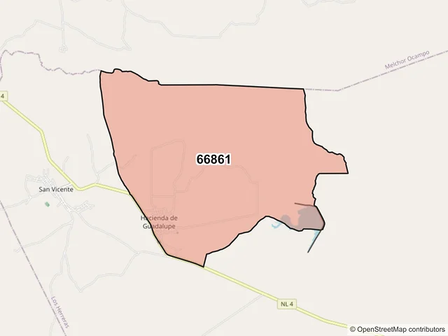 Mapa del código postal 66861, Los Herreras, Nuevo León