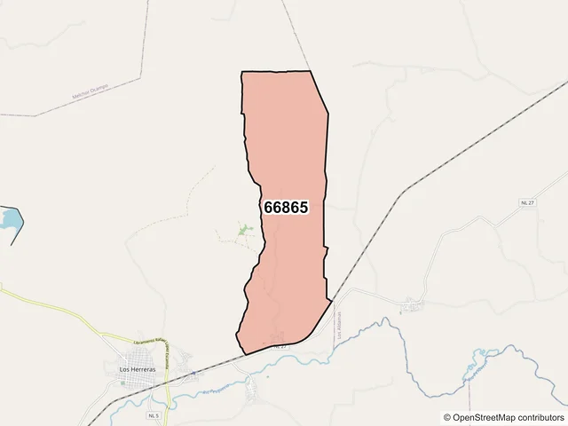Mapa del código postal 66865, Los Herreras, Nuevo León