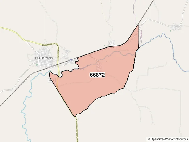 Mapa del código postal 66872, Los Herreras, Nuevo León