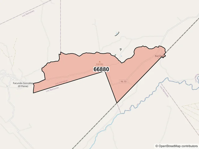 Mapa del código postal 66880, Los Herreras, Nuevo León