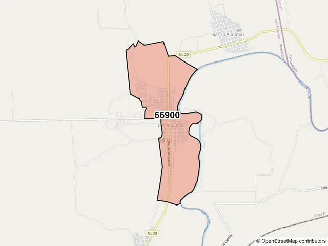 Mapa del código postal 66900, Los Aldamas, Nuevo León