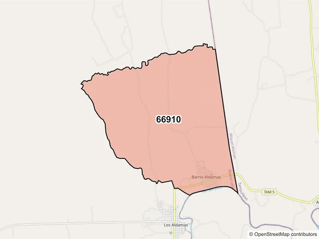 Mapa del código postal 66910, Los Aldamas, Nuevo León
