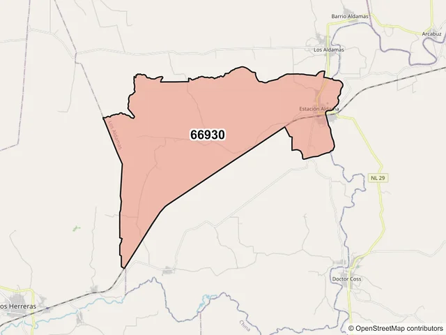 Mapa del código postal 66930, Los Aldamas, Nuevo León