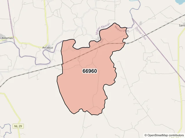 Mapa del código postal 66960, Doctor Coss, Nuevo León