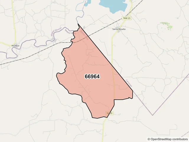 Mapa del código postal 66964, Doctor Coss, Nuevo León