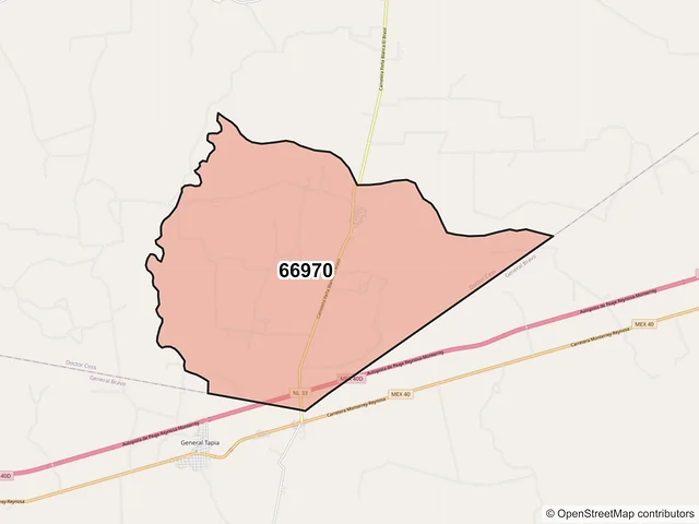 Mapa del código postal 66970, Doctor Coss, Nuevo León