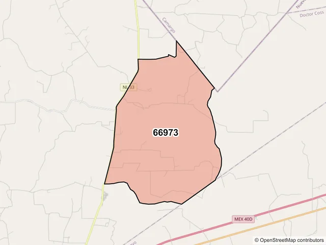 Mapa del código postal 66973, Doctor Coss, Nuevo León