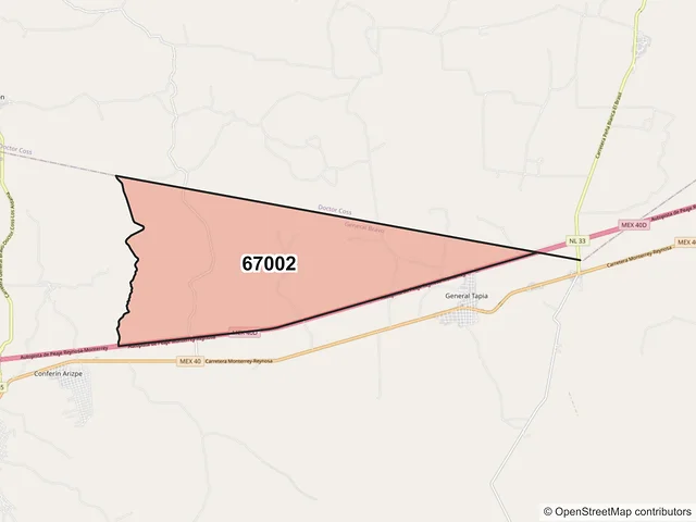 Mapa del código postal 67002, General Bravo, Nuevo León
