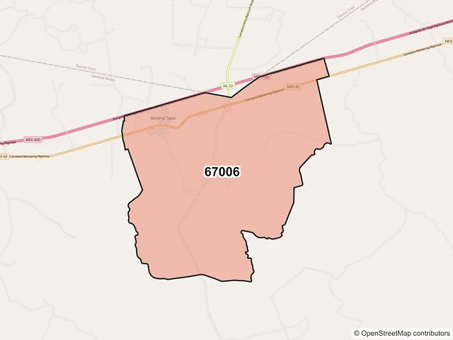 Mapa del código postal 67006, General Bravo, Nuevo León