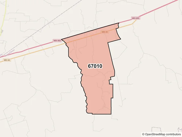 Mapa del código postal 67010, General Bravo, Nuevo León