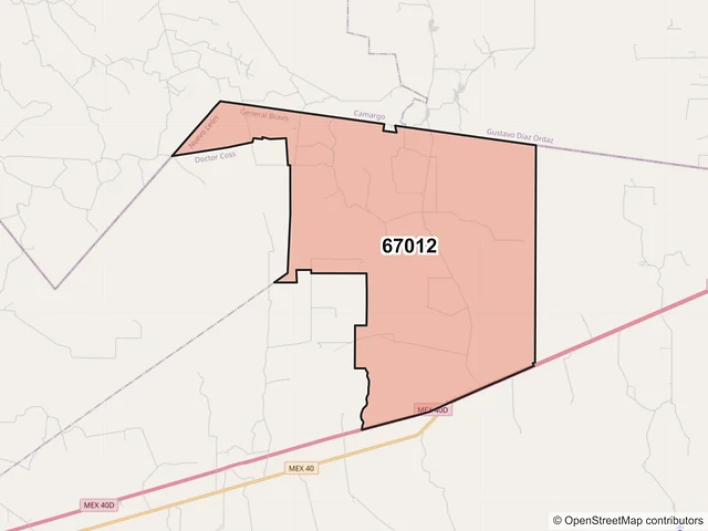 Mapa del código postal 67012, General Bravo, Nuevo León