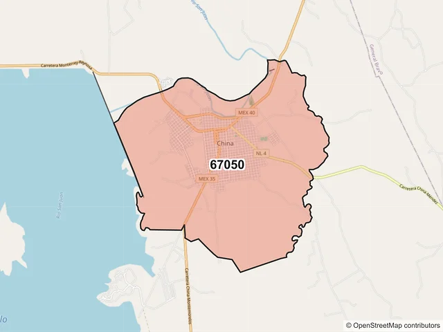 Mapa del código postal 67050, China, Nuevo León