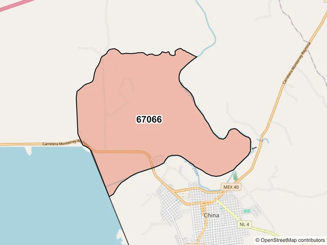 Mapa del código postal 67066, China, Nuevo León
