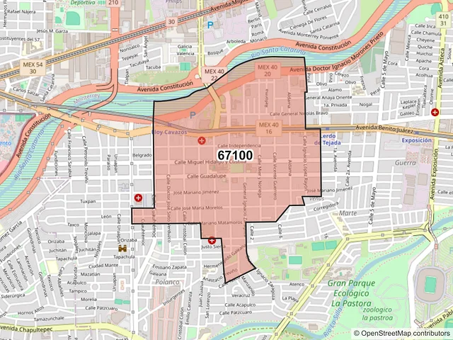 Mapa del código postal 67100, Guadalupe, Nuevo León