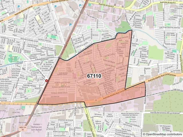 Mapa del código postal 67110, Guadalupe, Nuevo León