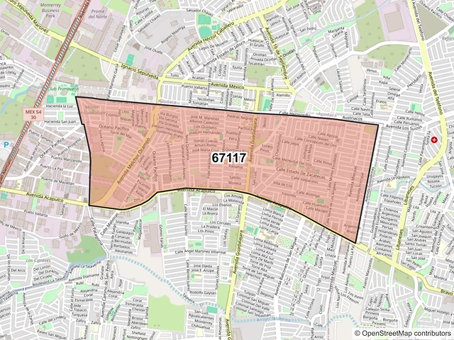 Mapa del código postal 67117, Guadalupe, Nuevo León