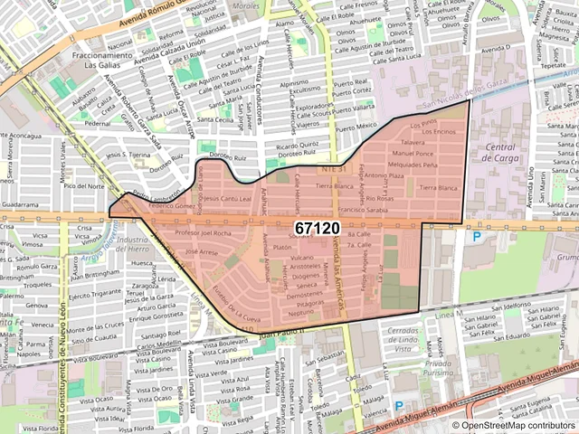 Mapa del código postal 67120, Guadalupe, Nuevo León
