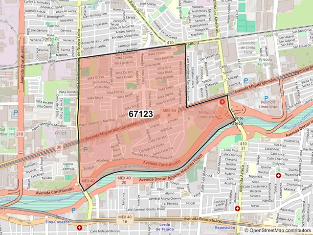 Mapa del código postal 67123, Guadalupe, Nuevo León