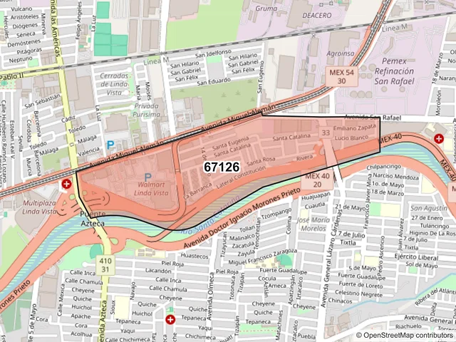 Mapa del código postal 67126, Guadalupe, Nuevo León