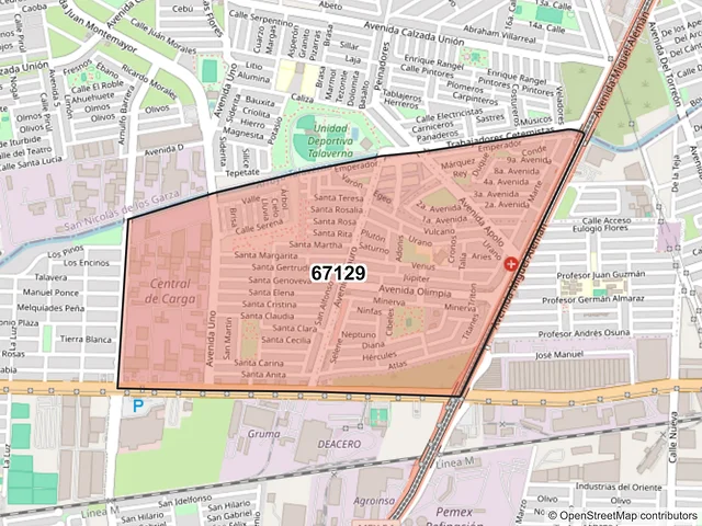 Mapa del código postal 67129, Guadalupe, Nuevo León