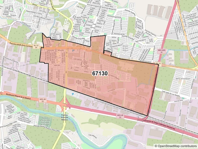 Mapa del código postal 67130, Guadalupe, Nuevo León