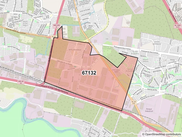 Mapa del código postal 67132, Guadalupe, Nuevo León