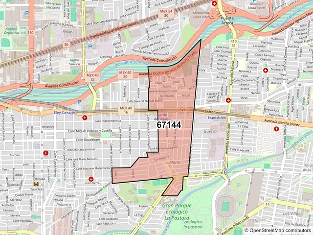 Mapa del código postal 67144, Guadalupe, Nuevo León