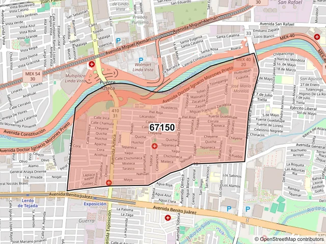Mapa del código postal 67150, Guadalupe, Nuevo León