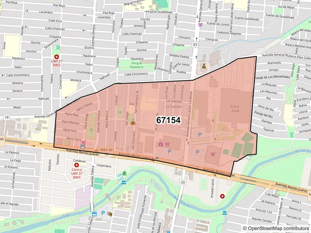Mapa del código postal 67154, Guadalupe, Nuevo León
