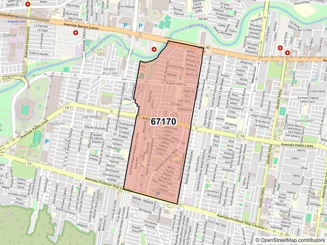 Mapa del código postal 67170, Guadalupe, Nuevo León