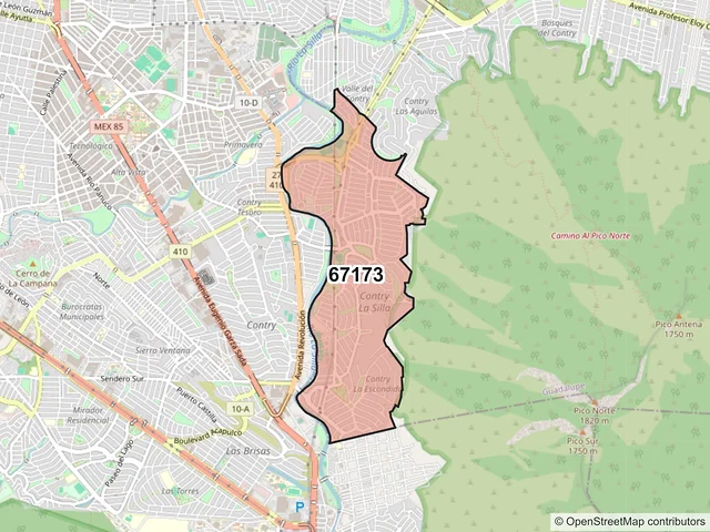 Mapa del código postal 67173, Guadalupe, Nuevo León